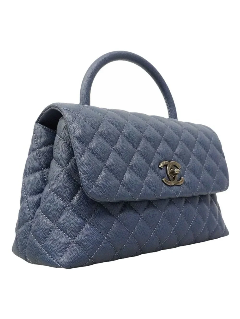 Chanel Handbag Coco Handle Caviar Leather Blue Silver 2-Way